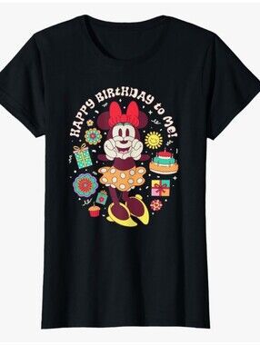 Happy Birthday Minnie Graphic Tee - Black